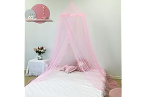 Daksha Princess Bed Canopy for Girls Room, Top and Door Trim with Lace Edges, Bed Canopy with Ruffles Fits Single, Twin, Full, and Queen Beds, Bedroom Decoration (Pink)