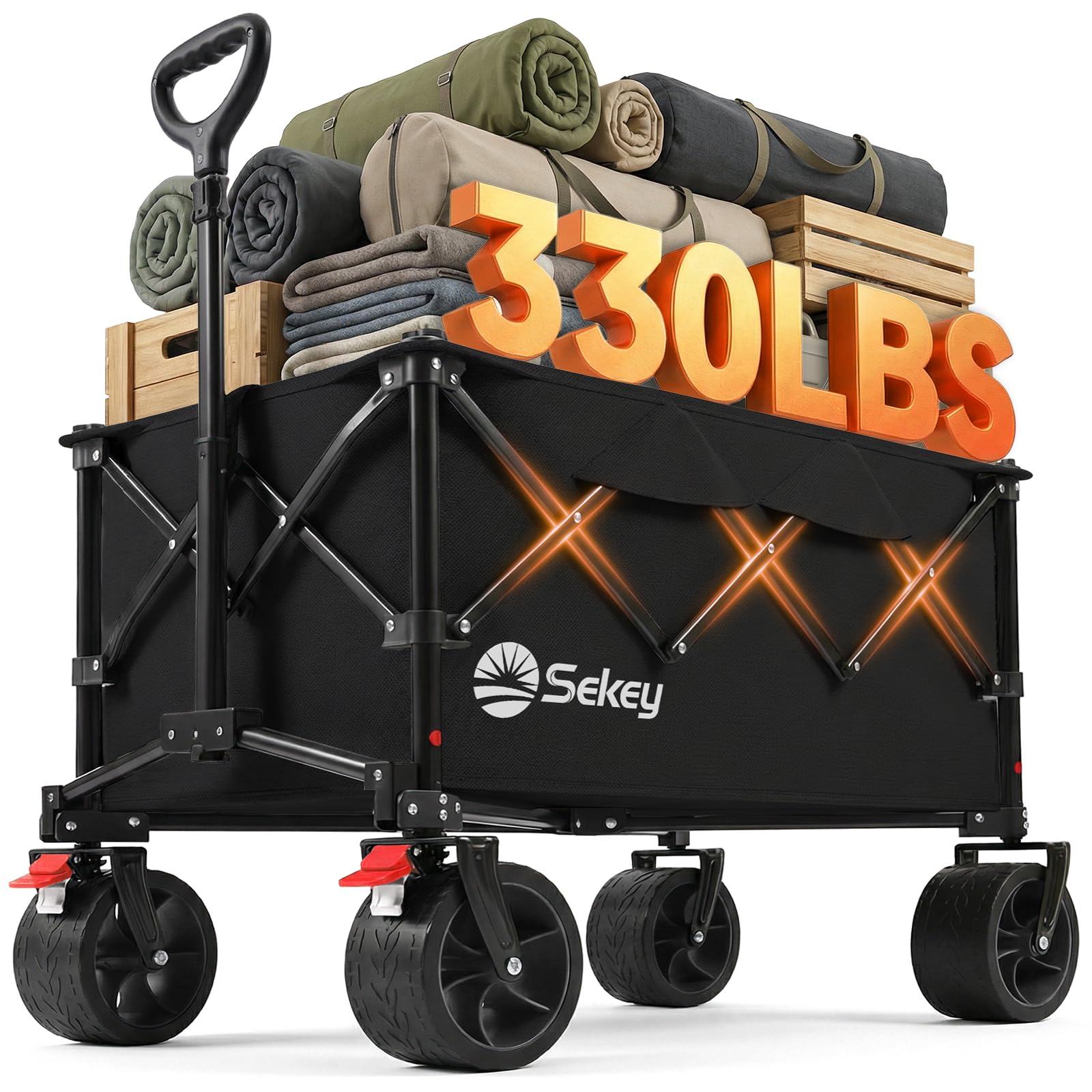 Sekey 150L Wagons Carts Foldable with Big All-Terrian Beach Wheels, Collapsible Heavy DutyWagon, Extra Large Folding Wagon,Foldable Wagon for Camping, Garden, Sports. Black Image