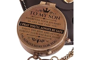 MYSTICKRAFT To My Son Engraved Brass Pocket Compass Gift for Son, Birthday Gifts for Son from Mom, Dad, Graduation Gifts for Him, Boys, Grandson, Mini Compass, Confirmation, Easter, Christmas, Baptism