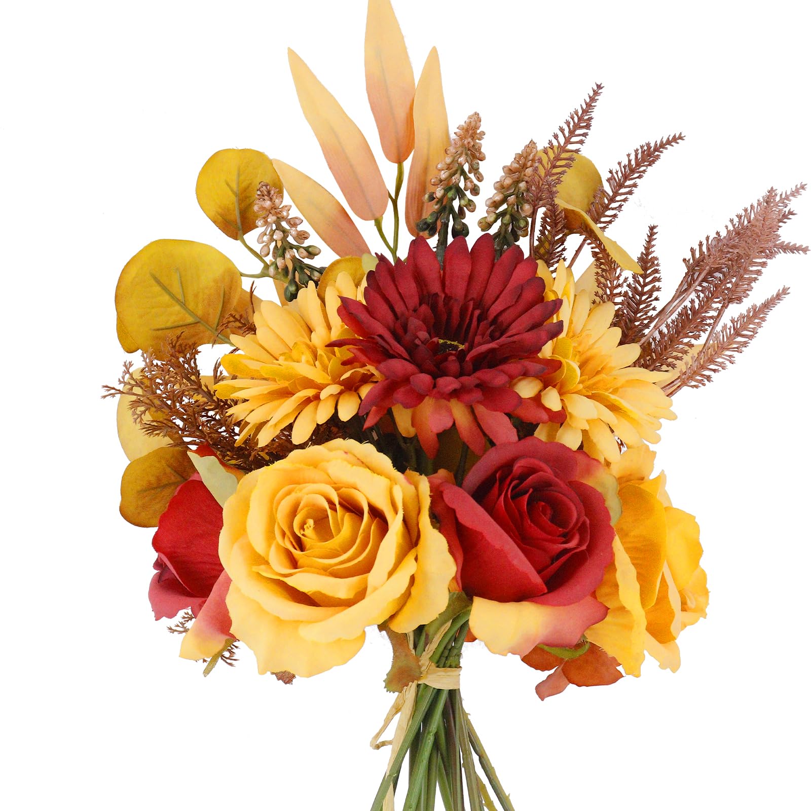 Filltown Artificial Flowers for Decoration, Silk Flowers Bouquet Arrangements, Autumn Artificial Flowers for Wedding Bouquets Autumn Decorations, for Home Kitchen Garden Party Wedding(Autumn Red)