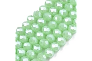60Pcs 8x5mm Glass Beads Imitation Jade Beads Pearl Luster Plated Faceted Rondelle for DIY Jewelry Making Necklace Bracelet Ea