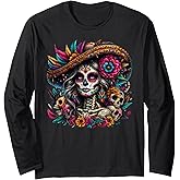De Los Muertos La Catrina Day of The Dead Sugar Skull Women Long Sleeve T-Shirt