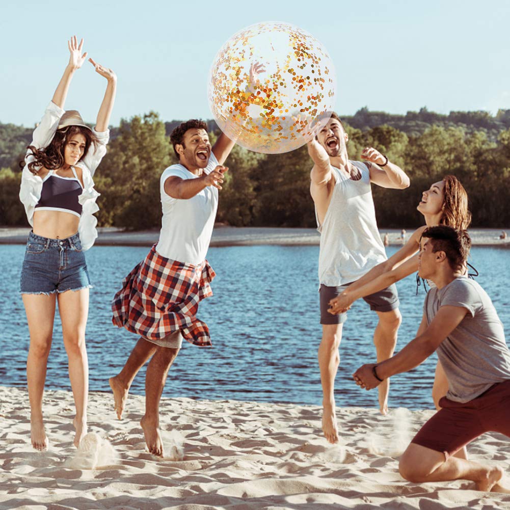 AMOR PRESENT Beach Ball, 16Inch Inflatable Glitter Swimming Pool Balls for Beach Party Favor