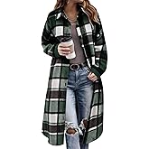 Flannel Shirt Women Long Button Down Plaid Jacket Fall Winter Oversized Lapel Shacket 2025 Trench Coat With Pocket