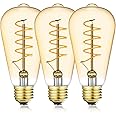 12V LED Edison Bulbs 40W Equivalent, Low Voltage 4W Vintage Style Spiral LED Filament Light Bulbs, E26 Medium Base, Warm White 2700K, Antique ST64 Amber Glass Bulb for RV, 3 Pack