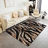 jejeloiu Leopard Print Area Rug 4x5 Cheetah Living Room RugsStrip Lines Decorative Rug Safari Indoor Floor Mat Wild Animals Brown Black Accent Rug