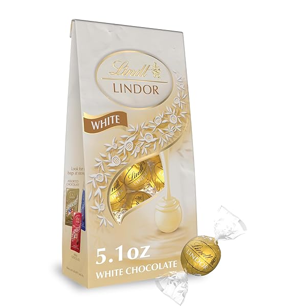 LINDT LINDOR WHITE CHOCOLATE CANDY TRUFFLES, WHITE CHOCOLATE WITH SMOOTH, MELTING TRUFFLE CENTER, 5.1 OZ. BAG