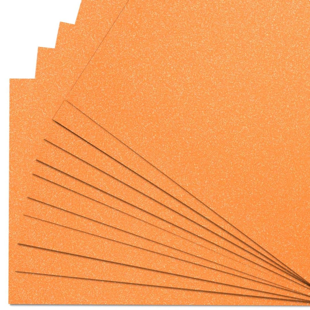 Springboard A4 Orange Glitter Card Sheets - 10-Pack 290gsm Non Shed Glitter Cardstock for Card Making - Compatible w/Die-Cutting Machines - Sparkly Craft Supplies
