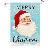 HOMETITUTE Merry Christmas Garden Flag 12x18 Inch Santa Face Burlap Double-Sided Seasonal Outdoor Holiday Banner Merry Christmas Winter Flag for Yard Lawn Decoration