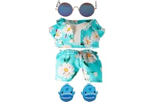 Beofinest Vacation Style Clothes Set for 17cm Doll, Fashion Casual Stylish 5 PCS Set Glasses, Shoes, Shirt, Tank Top, Pant in Blue (Floral Theme)