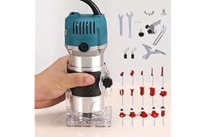AKYPACH Wood Router Tool Electric Hand Trimmer Laminate Milling Engraving Hand Machine Joiner 110V 800W with 15pcs Trim Router Bits Slotting Carving 1/4" Collets Woodworking Tool