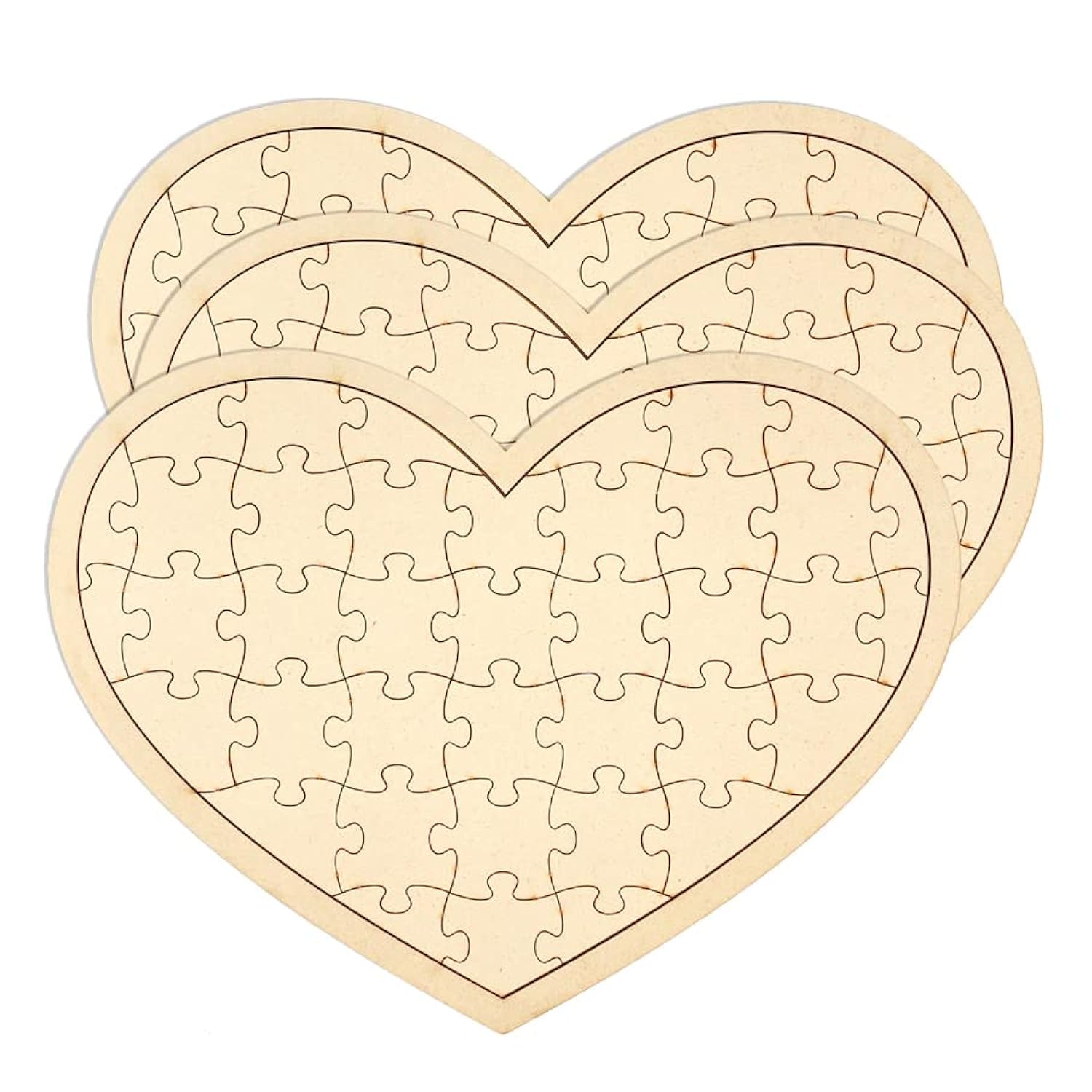 Photo 1 of 3 Pack Blank Wooden Heart Shaped Jigsaw Puzzle 11.2x8.4 Inch Unfinished Wooden Puzzle Board Heart Shaped Canvas for DIY