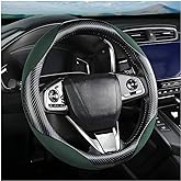 Steering Wheel Cover for Women and Men, Carbon Fiber Plush Steering Wheel Cover Soft Anti-Slip Comforting, Universal 15 Inches Steering Wheels Accessories (Carbon Fiber Black/Green)