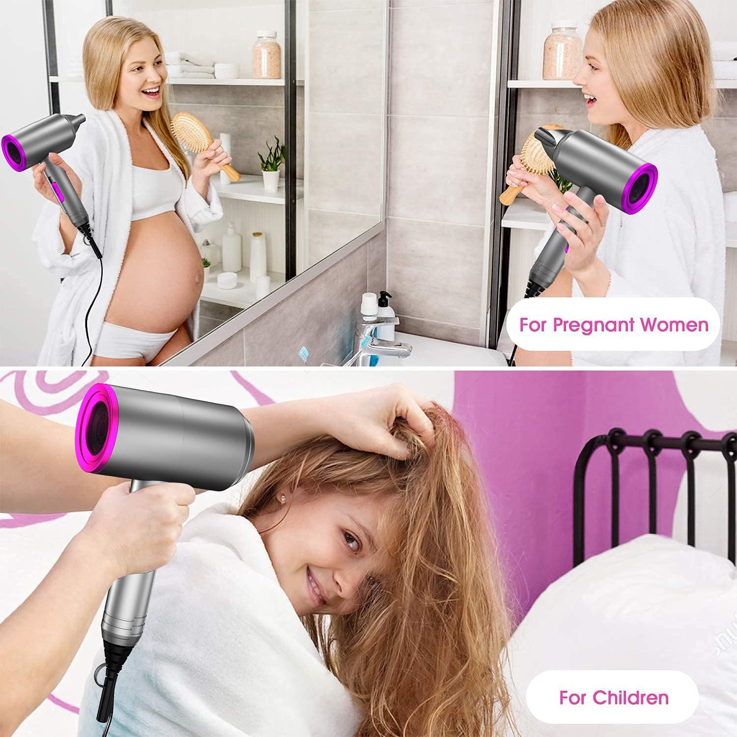 Ionic Hair Dryer, 1800W Professional Blow Dryer with Diffuser, Fast Drying Negative Ion Hairdryer, 3 Heat/2 Speed/Powerful AC Motor Blow Dryer, 2 Nozzles &1 Diffuser for Women Man Kids Hair Care: Health & Personal Care