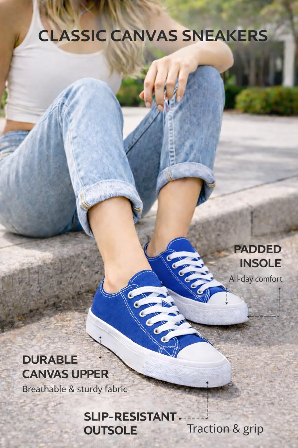 hello basics Canvas Shoes for Women Casual Low Top Blue Sneakers Fashion Womens Tennis Shoes, Cobalt, Size 9