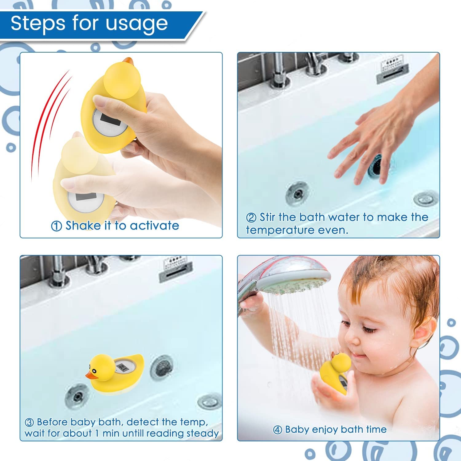 Baby Bath Thermometer Famidoc FDTH-V0-22 Water Temperature Test Floating on Water and Room Digital Bath tub Thermometers Duck Bath Thermometer Baby Safety New Upgraded
