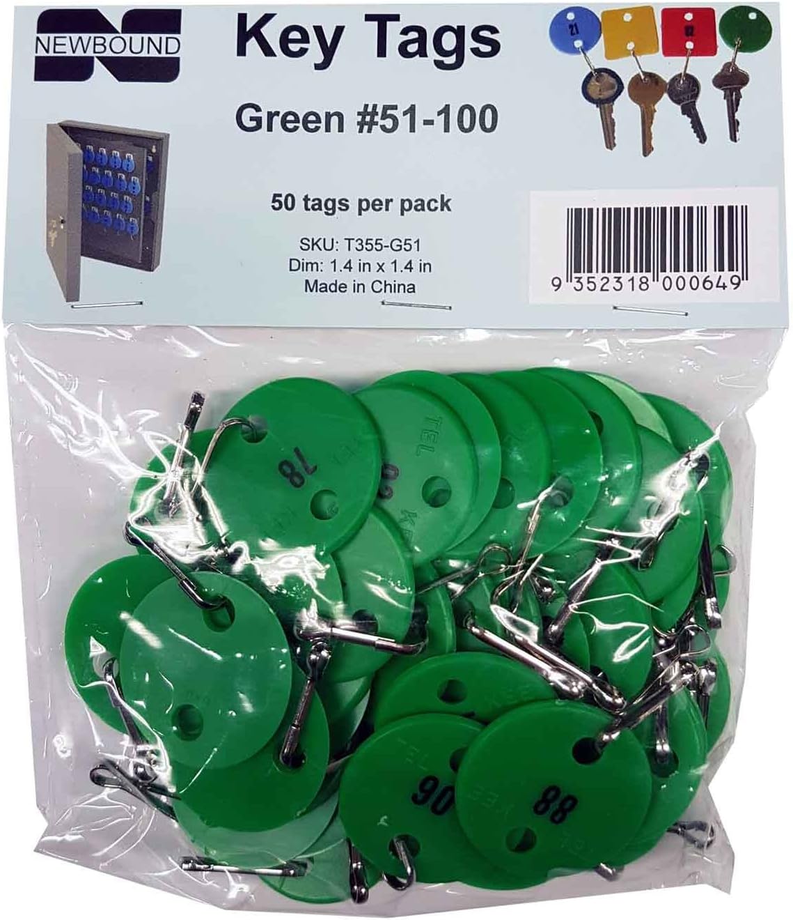 Numbered Key Tags #51-100 (Green)