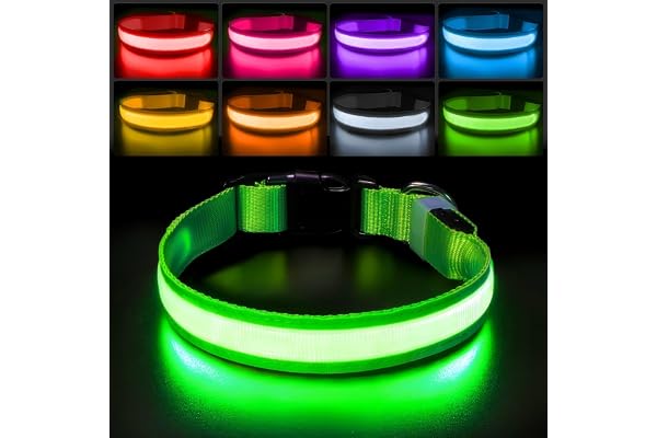 PcEoTllar LED Dog Collar Rechargeable Waterproof 7 Color Change Light Up Dog Collars Super Bright Night Safety High Visibilit