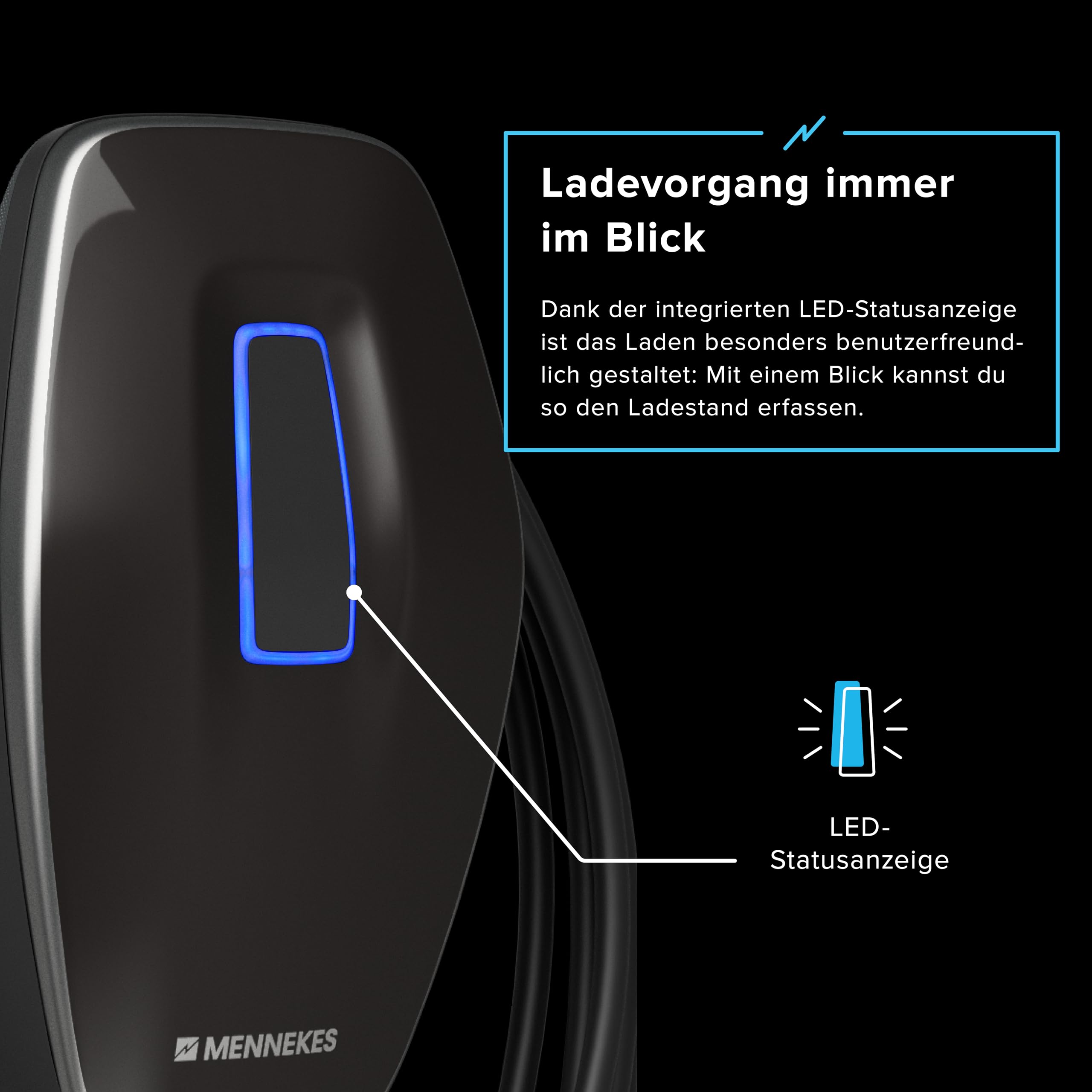 Mennekes Wallbox AMTRON 4You 110, 11 kW für E-Autos und Hybrid - 7,5 m Kabel - innen und außen - Cover Schwarz 2