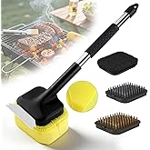 Grill Brush Bristle Free with 5 Replacement Head, Grill Brush with Scraper, BBQ Brush for Gas, Charcoal, Ceramic, Porcelain, Cast Iron & Stainless-Steel Grates