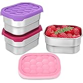 Gencywe 3 Pack Stainless Steel Snack Containers for Kids, 8 oz Easy Open Leak Proof Small Toddler Snack Containers with Silicone Lids, Stackable Metal Lunch Box for Daycare and School (Pink)