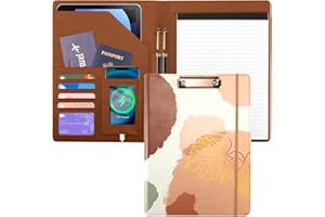 Clipboard Folio Folder Portfolio with Notepad-Pocket Business Card Holder Brown Faux PU Leather Portfolio