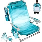 #WEJOY Beach Chair for Adults, Reclining Adjustable Position, Lay Flat Lightweight Folding Portable Aluminum Chair with Backpack Straps,Padded headrest, Heavy Duty 400 lbs Lawn Chair for Beach, Sand