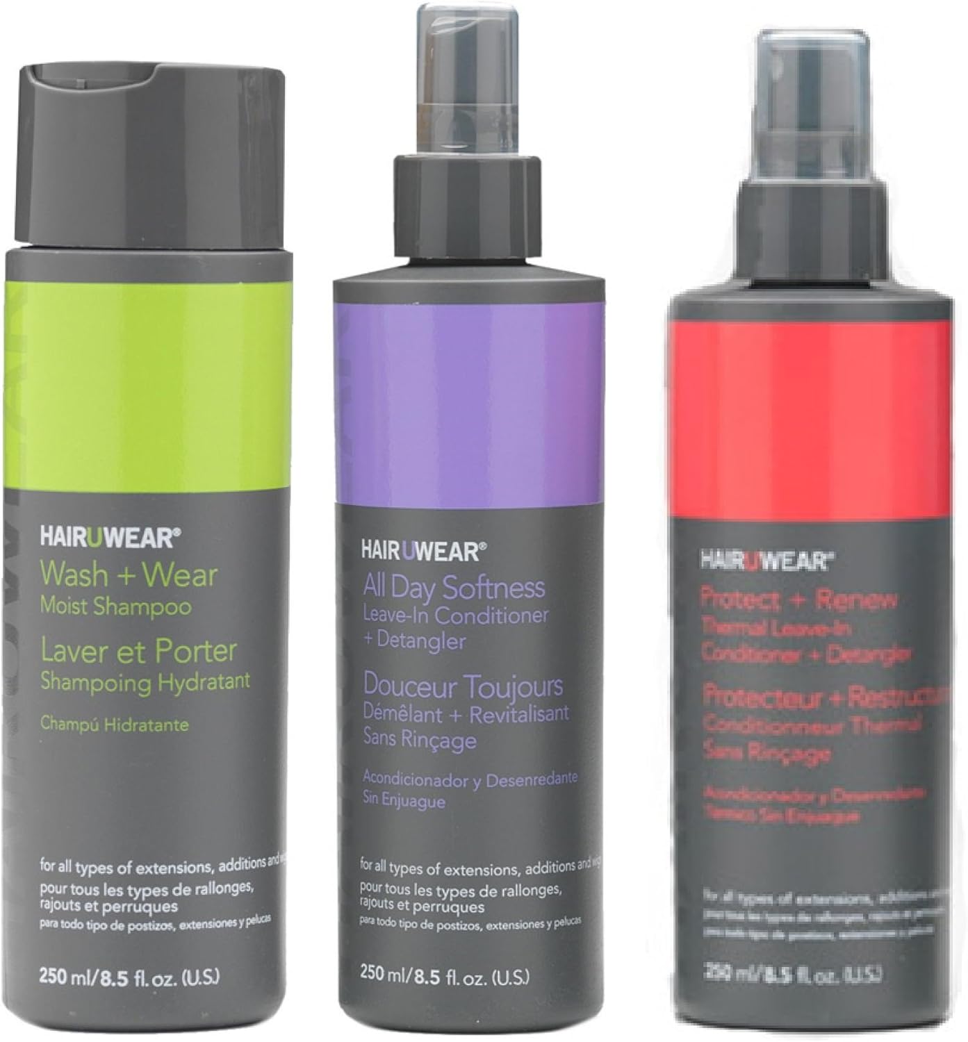 Hair U Wear Shampoo and LeaveInConditioner+Detangler, 3 Pack, Value