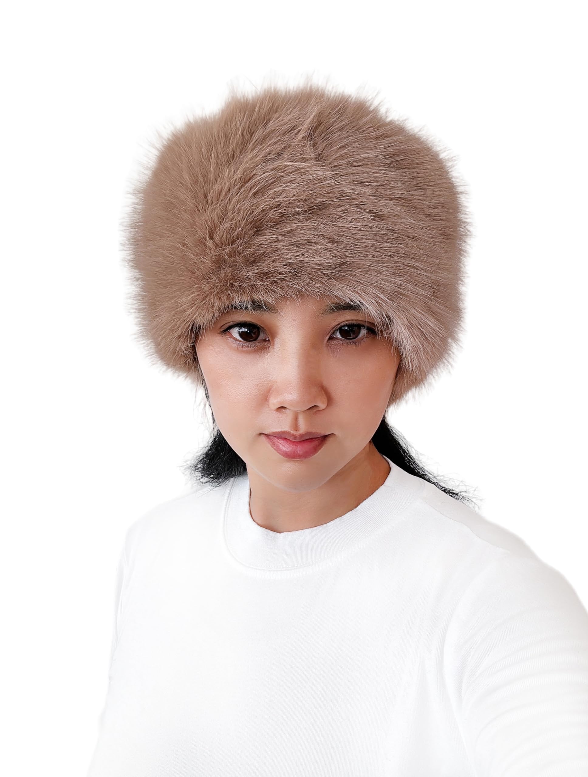 Lina & Lily Women's Winter Headband Head Ear Warmer Long Pile Faux Fur (Camel)