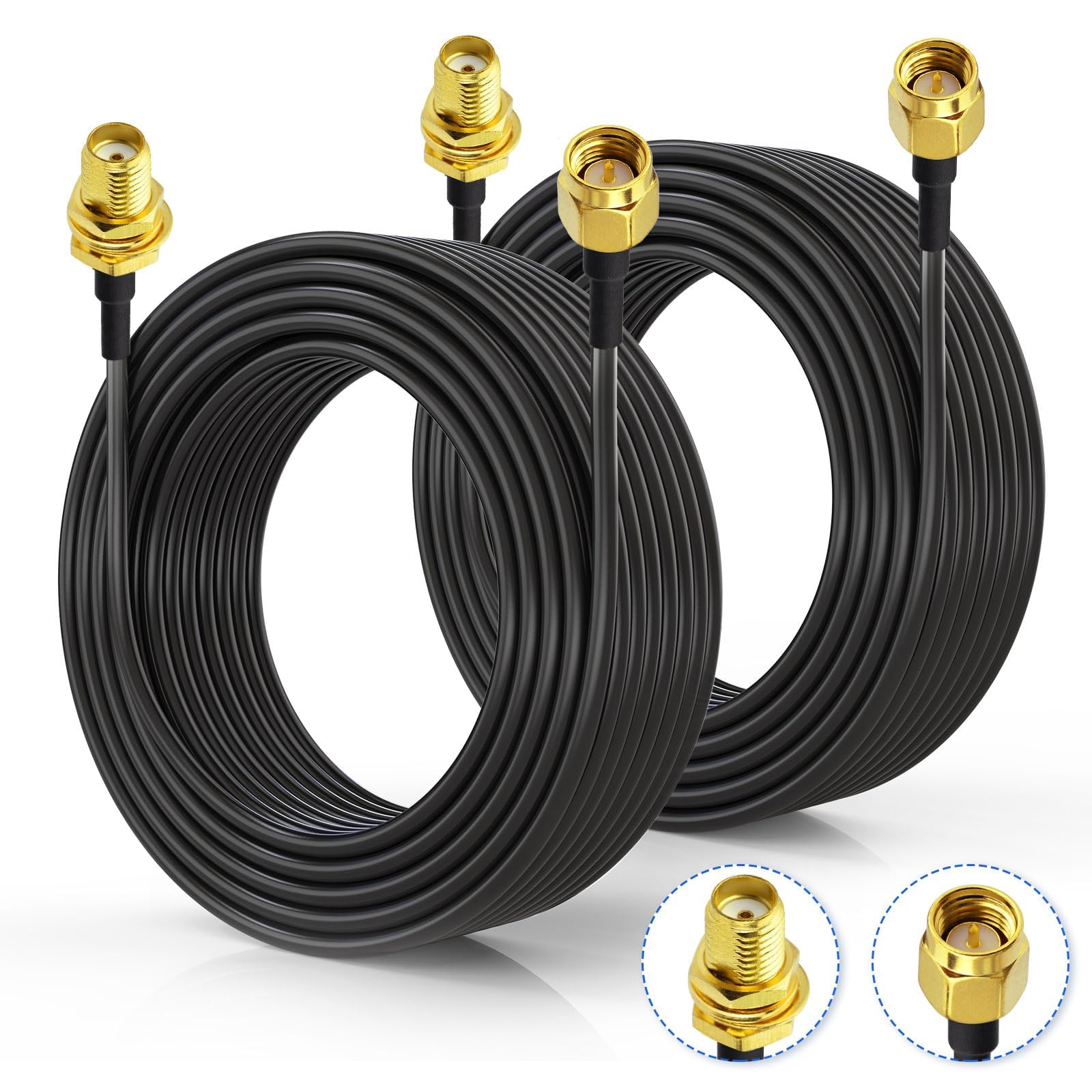 Superbat SMA WiFi Antenna Extension Cable 10m,2Pcs Male to Female RG174 Coaxial Cable 50ohm for 4G LTE Router, Gateway Modem, PCIe Network Card, RTL-SDR USB Dongle Adapter, GPS/WiFi/SDR Equipment etc