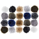 Mandala Crafts Assorted Faux Fox Fur Pom Poms Balls – 3 Inch Jumbo Fluffy Fuzzy Pompoms with Elastic Loop for Hats Beanies Scarves Gloves Bags Keychains DIY Knitting & Crafts, 20 Pack