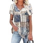 Rainoop Womens Summer Plus Size Tops Blouses Short Sleeve Shirts Lace Pleated Tunic Tops 3XL