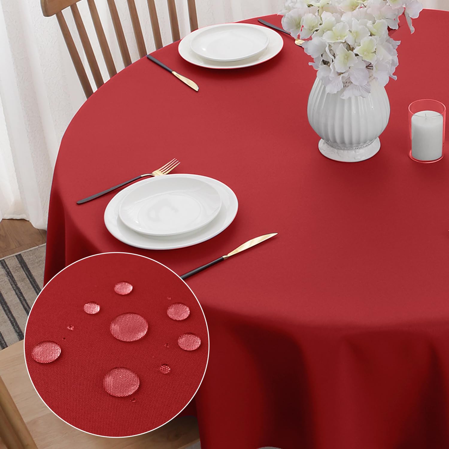 Softalker Round Table Cloth Red Xmas Tablecloth Wipe Clean Extra large 250 CM Stain Resistant Tablecloth Wrinkle Free Wipeable Tablecloths for Christmas Kitchen Dining Holiday Restaurant 98 inch