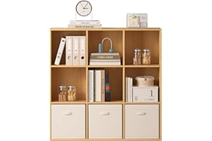 Jpiziso Bookshelf 9-Cube Storage Organizer, Sturdy Wooden Bookcase with Closed Back Panel, Multipurpose Display Shelf for Hom