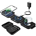 Wireless Charger 3 in 1 with Adapter and Travel Case,Fast Wireless Charging Station,Wireless Charging Pad Compatible with iPhone 14/13/12/11 Series,AirPods 3/2/Pro 2/Pro,iWatch Ultra/8/7/6/5/4/3/2/SE