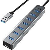 USB 3.0 hub, atolla 7-Port Multi USB Aluminum hub, 1m Extension Cable USB Splitter, Suitable for PC, Laptop, MacBook Pro, etc