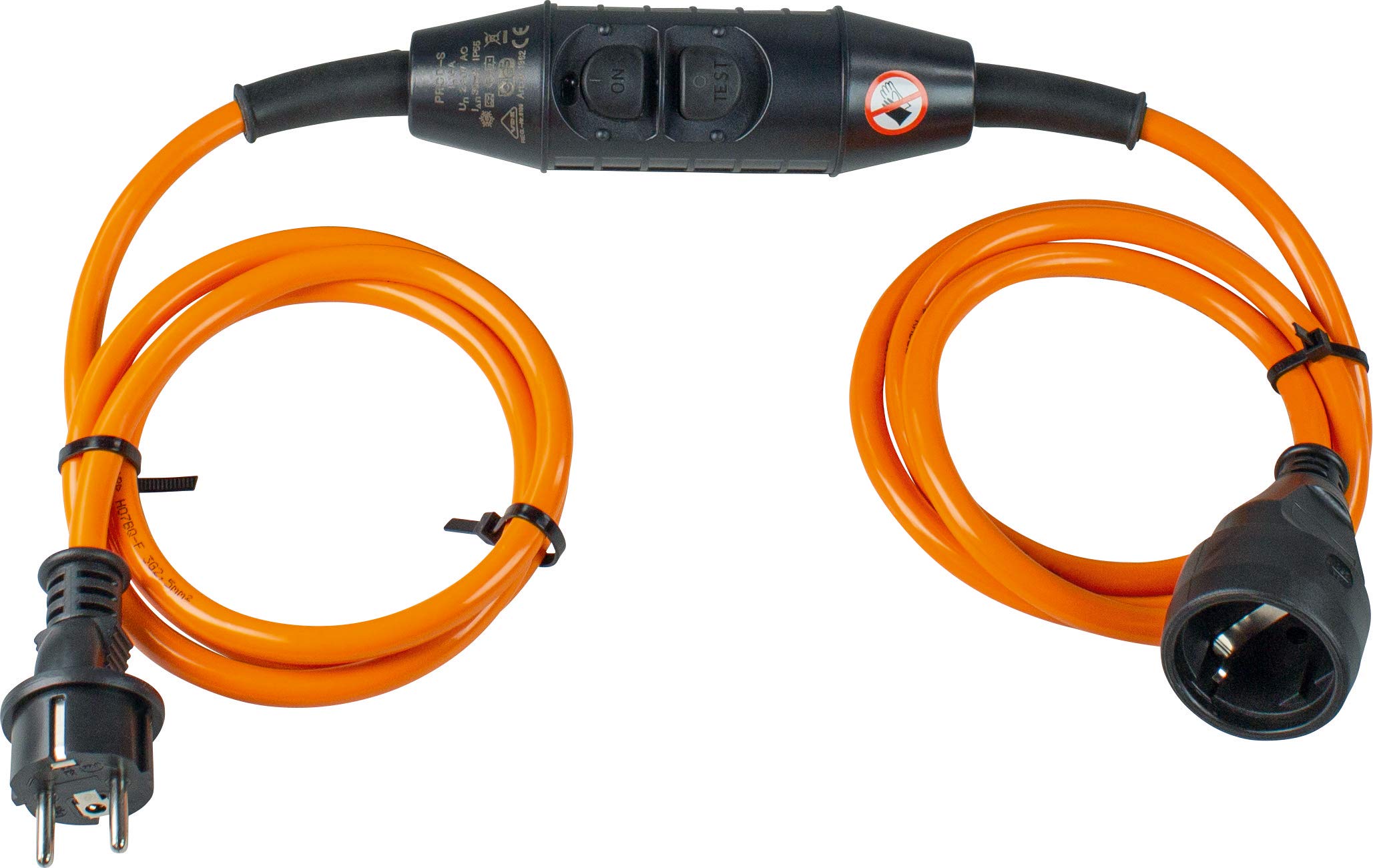 as - Schwabe PRCD-S 45458 Extension Cable with Personal Protection Intermediate Switch, 2 x 1.5 m, DGUV-I 203-006 Compliant, Trigger Time 30 ms, Protective Contact Coupling, IP44, 230V/16A, Made in
