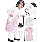 14pcs Old Lady Costume for Kids Girls 100 Day of School Costume Girls Kids Grandma Costume Granny Dress Up Accessories