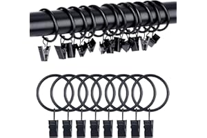 ROONOO 42 Pack Curtain Rings with Clips, 1.26 Inch Interior Diameter, Fits Up to 1" Rod, Heavy Duty Rustproof Decorative Vintage Drapery Rings Curtain Hooks Clips Rod Hangers, Black