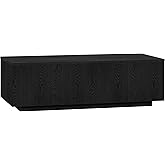 Henn&Hart 48" Fluted Rectangular Low-Profile Coffee Table with Ribbed Sides for Living Room, Family Room, or Office, Natural 