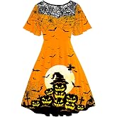 AOBUTE Women Halloween Dress Lace Flutter Sleeve A-Line Party Dresses