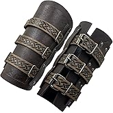 HiiFeuer Medieval Vintage Faux Leather Bracers, Retro Buckle Fastening Mercenary Arm Guards, Costume Knight Gauntlets