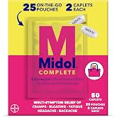 Midol Complete On The Go Caplets with Acetaminophen for Menstrual Symptom Relief, Period Cramp and Menstrual Pain Relief, 50 Count (25 Pouches of 2)