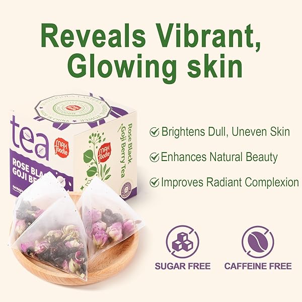 MAX FOODIE ROSE & BLACK GOJI BERRY HERBAL TEA – NATURAL ANTIOXIDANT-RICH BLEND FOR SKIN GLOW, RELAXATION & IMMUNE SUPPORT – 7 TEA BAGS (70G, 8G/BAG)