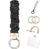 KARENSKEYS Scrunchie Keychain Wristlet, Key Chain for Car Keys with D Ring, Stretchy Phone Charms with Tether Tab for Women.
