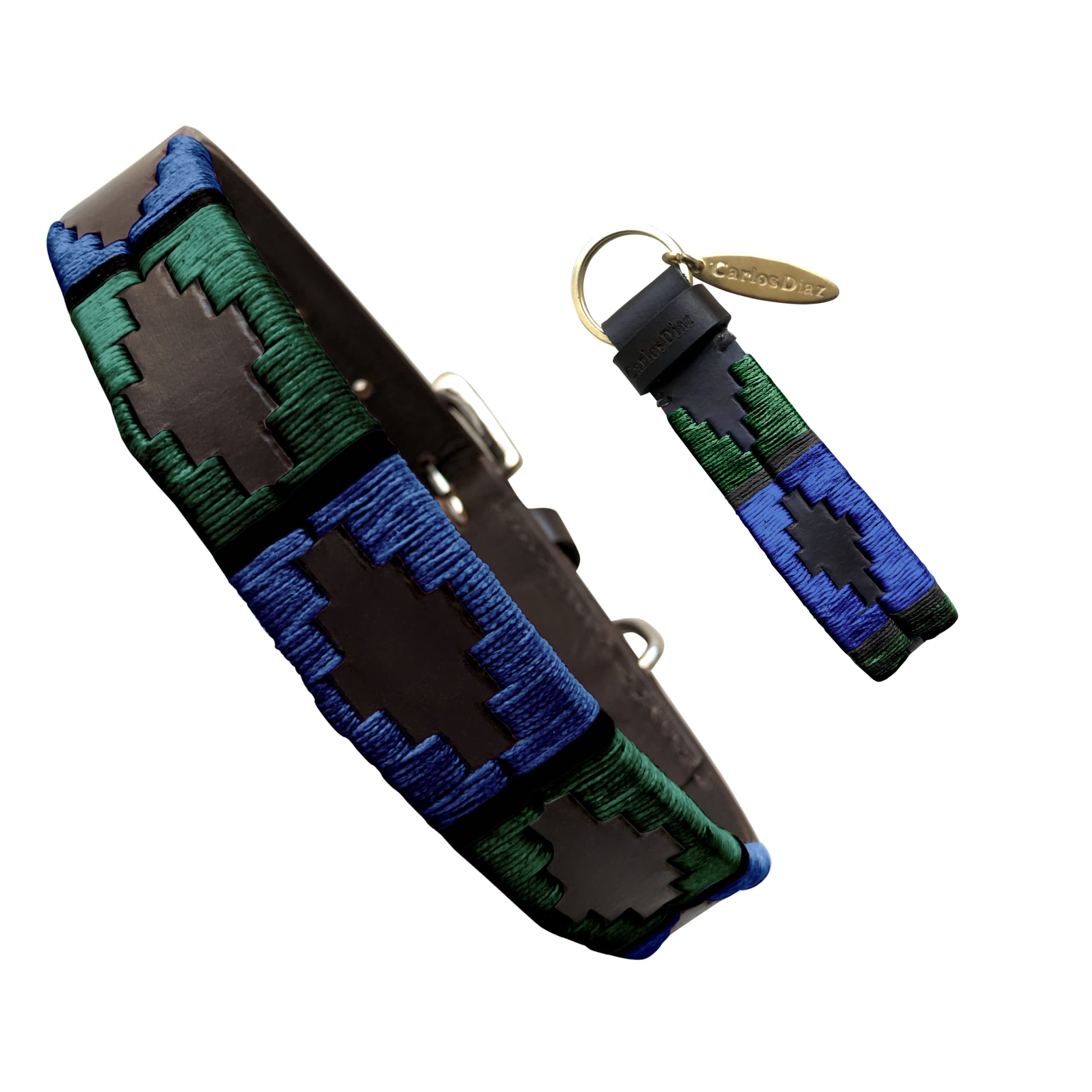 Carlos Diaz Genuine Leather Waxed Embroidered Polo Dog Collar XXS