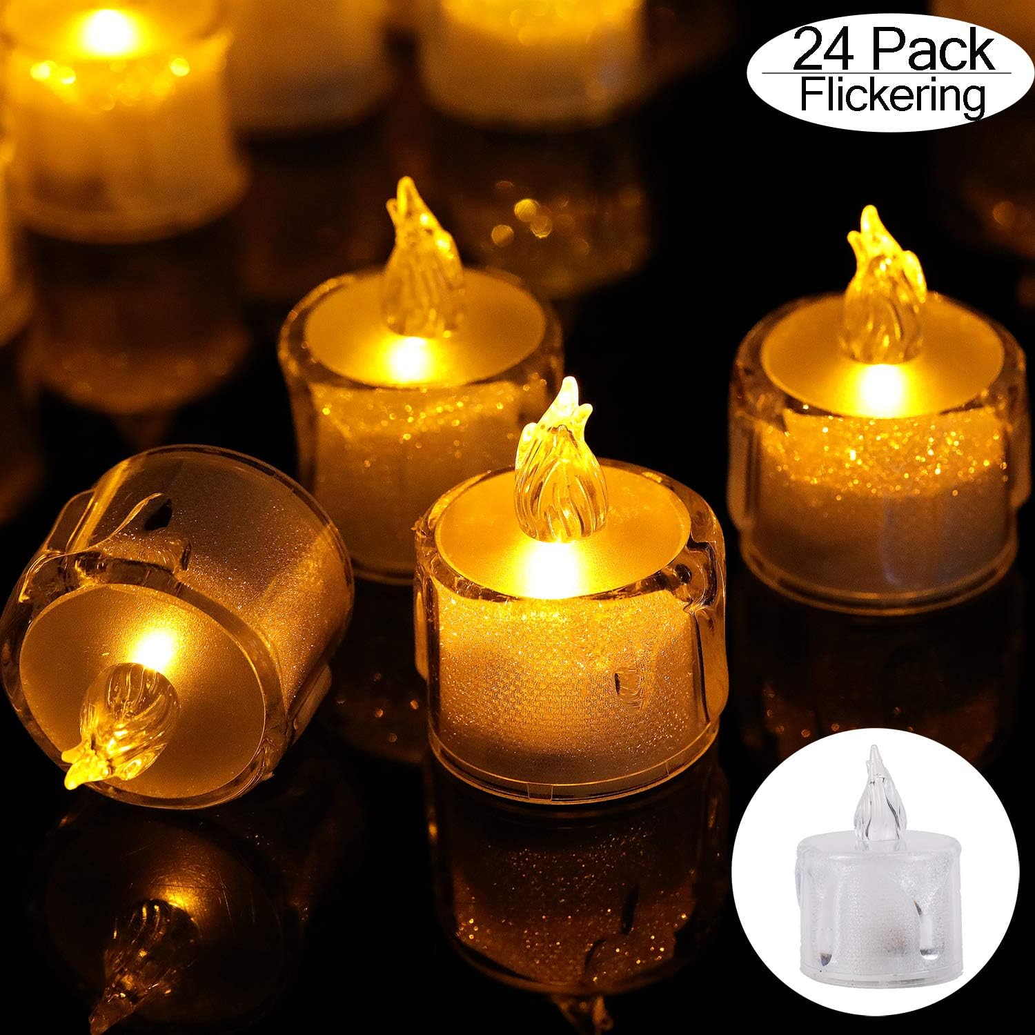 24 Pack LED Tea Lights Candles Crystal Flameless Flickering Tealight