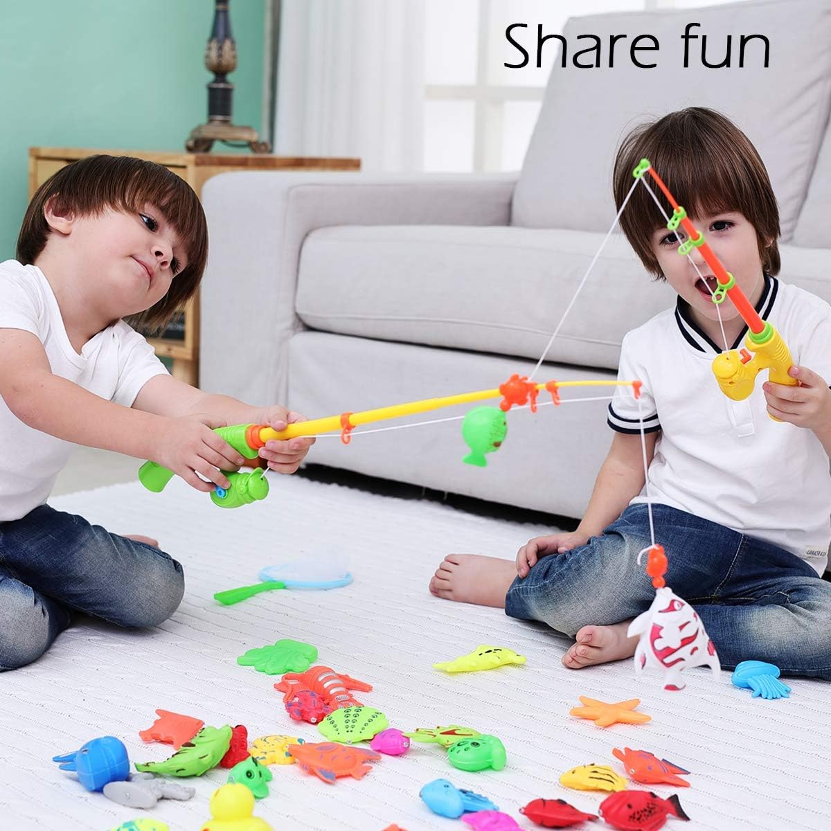 CozyBomB Magnetic Fishing Pool Toys Game for Kids - Water Table Bath-tub Kiddie Party Toy with Pole Rod Net Plastic Floating Fish Toddler Color Ocean Sea Animals Age 3 4 5 6 Year Old: Toys & Games