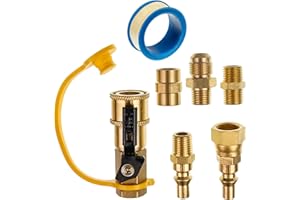 [100% Solid Brass] BlueStars 1/4" RV Propane Quick Connect Fittings Kit - Natural Gas Quick Connect Disconnect Kit, 1/4" Male