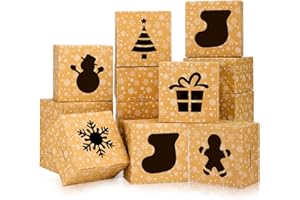 BEAVOING 24 PCS Christmas Cookie Boxes, 4x4x2.5 Inches Brown Bakery Boxes with Window Small Treat Boxes for Xmas Gift Giving Cake Pastry Dessert Cupcakes Candy Donut Packaging Treat Boxes